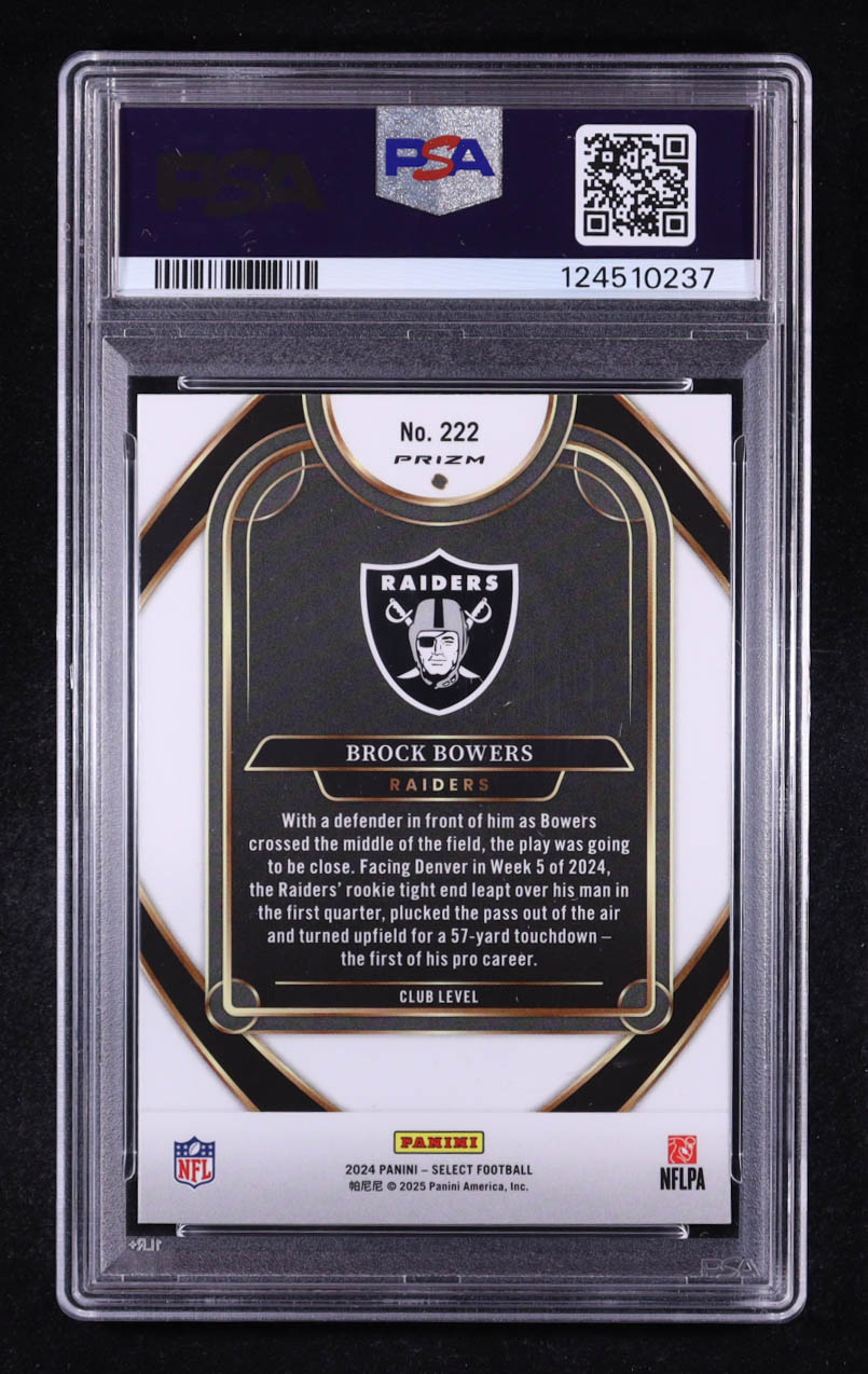 Brock Bowers 2024 Select Prizm Green and Yellow Shock #222 RC (PSA 10) at PristineAuction.com Brock Bowers 2024 Select Prizm Green and Yellow Shock #222 RC (PSA 10) at PristineAuction.com