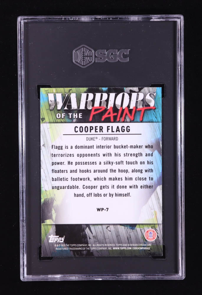 Cooper Flagg 2024-25 Bowman Chrome University Warriors of the Paint #WP7 RC (SGC 10) at PristineAuction.com Cooper Flagg 2024-25 Bowman Chrome University Warriors of the Paint #WP7 RC (SGC 10) at PristineAuction.com