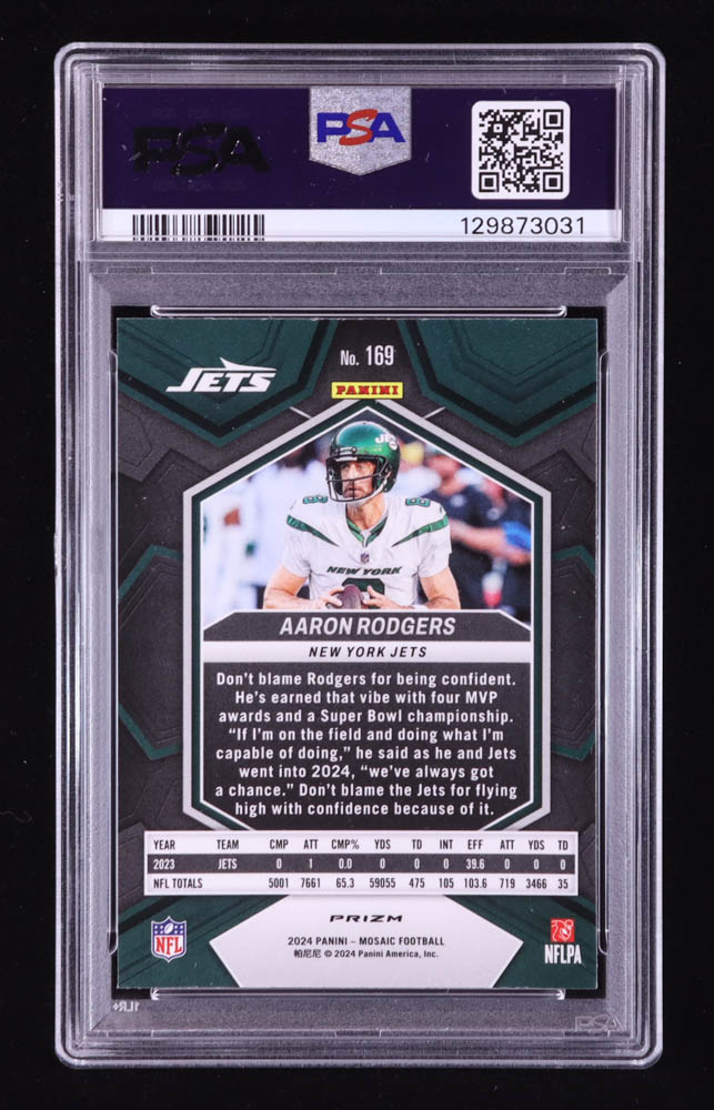 Aaron Rodgers 2024 Panini Mosaic Red Sparkle #169 (PSA 10) at PristineAuction.com Aaron Rodgers 2024 Panini Mosaic Red Sparkle #169 (PSA 10) at PristineAuction.com