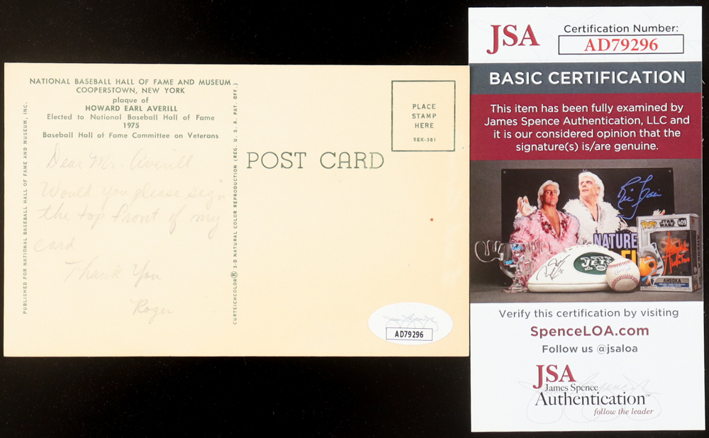 Earl Averill Signed Hall of Fame Plaque Postcard (JSA) at PristineAuction.com Earl Averill Signed Hall of Fame Plaque Postcard (JSA) at PristineAuction.com