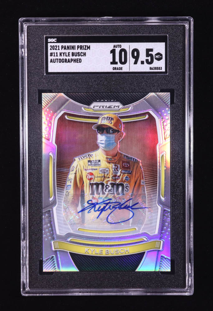 Kyle Busch 2021 Panini Prizm Silver Prizm Signatures #11 (SGC 9.5 | Autograph Grade 10) at PristineAuction.com Kyle Busch 2021 Panini Prizm Silver Prizm Signatures #11 (SGC 9.5 | Autograph Grade 10) at PristineAuction.com