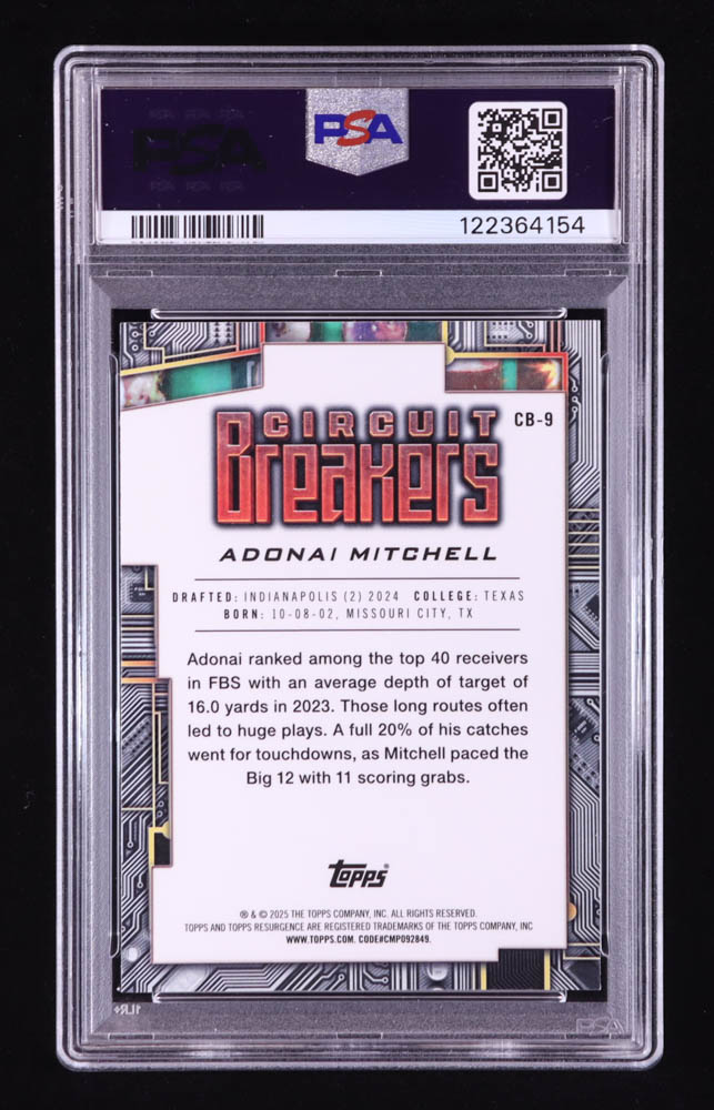 Adonai Mitchell 2024 Topps Resurgence Circuit Breakers #CB9 RC (PSA 9) at PristineAuction.com Adonai Mitchell 2024 Topps Resurgence Circuit Breakers #CB9 RC (PSA 9) at PristineAuction.com