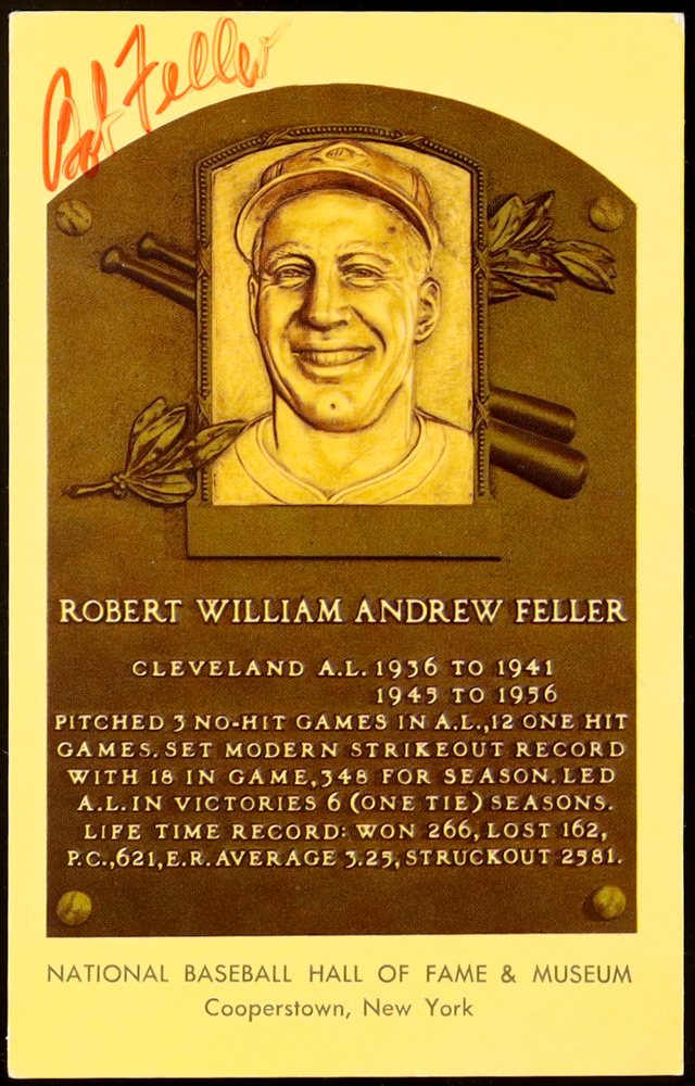 Bob Feller Signed Hall of Fame Plaque Postcard (JSA) at PristineAuction.com Bob Feller Signed Hall of Fame Plaque Postcard (JSA) at PristineAuction.com