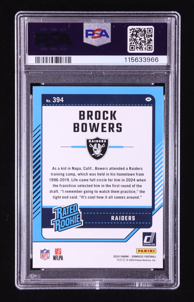 Brock Bowers 2024 Donruss #394 RR RC (PSA 9) at PristineAuction.com Brock Bowers 2024 Donruss #394 RR RC (PSA 9) at PristineAuction.com