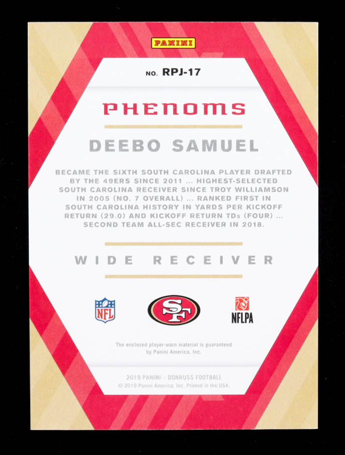 Deebo Samuel 2019 Donruss Rookie Phenoms Jerseys #RPJ17 RC at PristineAuction.com Deebo Samuel 2019 Donruss Rookie Phenoms Jerseys #RPJ17 RC at PristineAuction.com