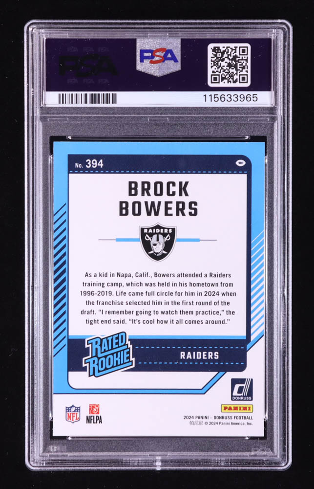 Brock Bowers 2024 Donruss #394 RR RC (PSA 9) at PristineAuction.com Brock Bowers 2024 Donruss #394 RR RC (PSA 9) at PristineAuction.com