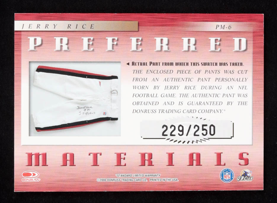 Jerry Rice 2000 Donruss Preferred Materials #PM6 #229/250 at PristineAuction.com Jerry Rice 2000 Donruss Preferred Materials #PM6 #229/250 at PristineAuction.com