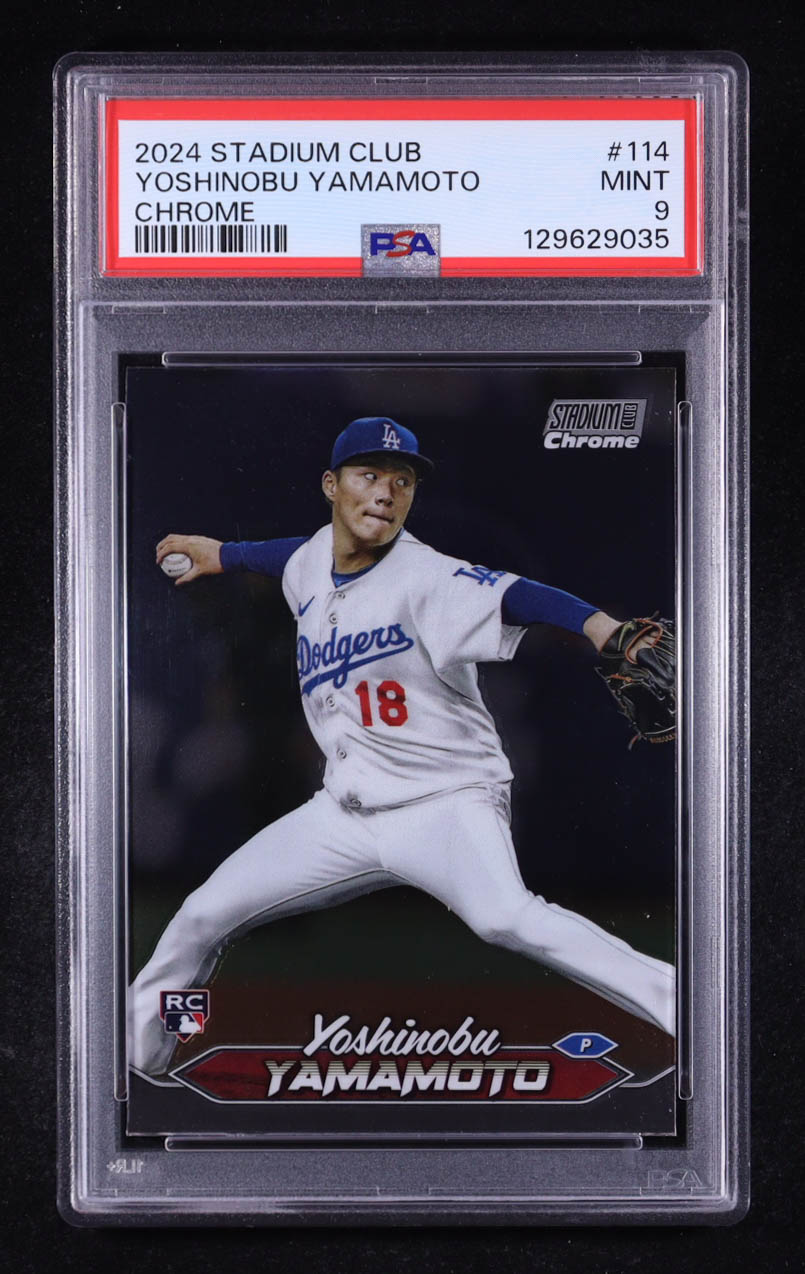 Yoshinobu Yamamoto 2024 Stadium Club Chrome #114 RC (PSA 9) at PristineAuction.com Yoshinobu Yamamoto 2024 Stadium Club Chrome #114 RC (PSA 9) at PristineAuction.com