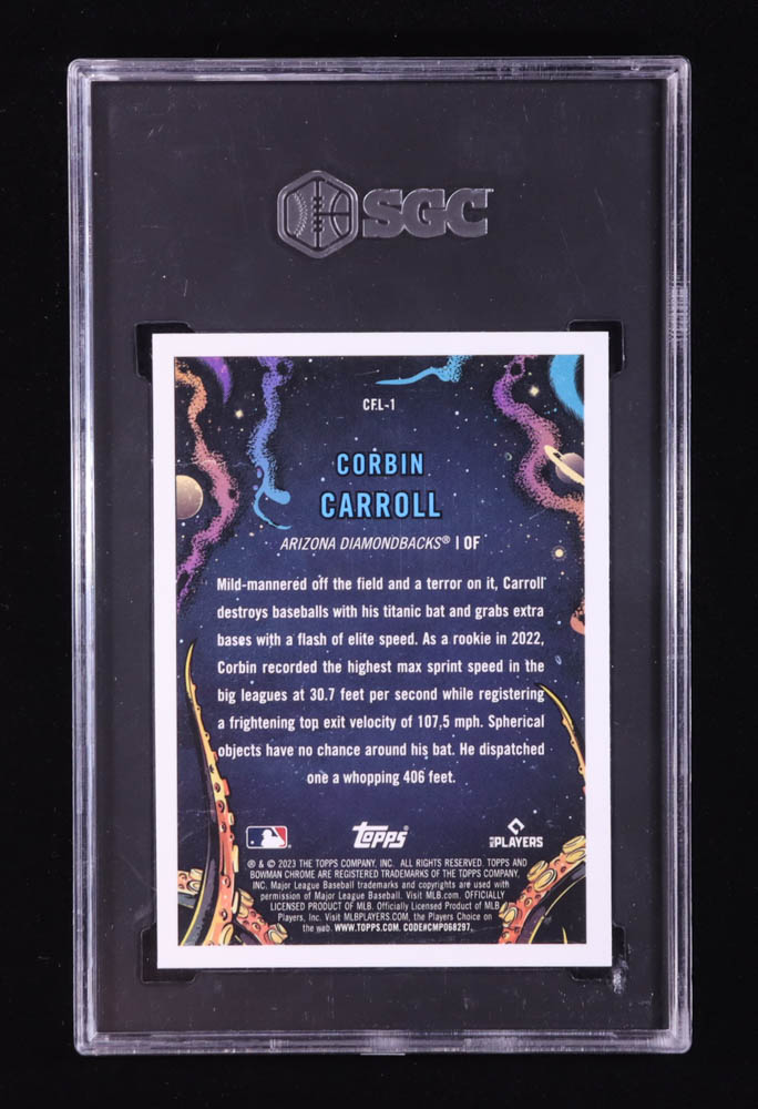 Corbin Carroll 2023 Bowman Chrome It Came for the League #CFL1 RC (SGC 10) at PristineAuction.com Corbin Carroll 2023 Bowman Chrome It Came for the League #CFL1 RC (SGC 10) at PristineAuction.com