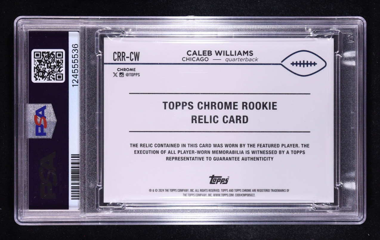 Caleb Williams 2024 Topps Chrome Rookie Relics #CRRCW RC (PSA 9) at PristineAuction.com Caleb Williams 2024 Topps Chrome Rookie Relics #CRRCW RC (PSA 9) at PristineAuction.com
