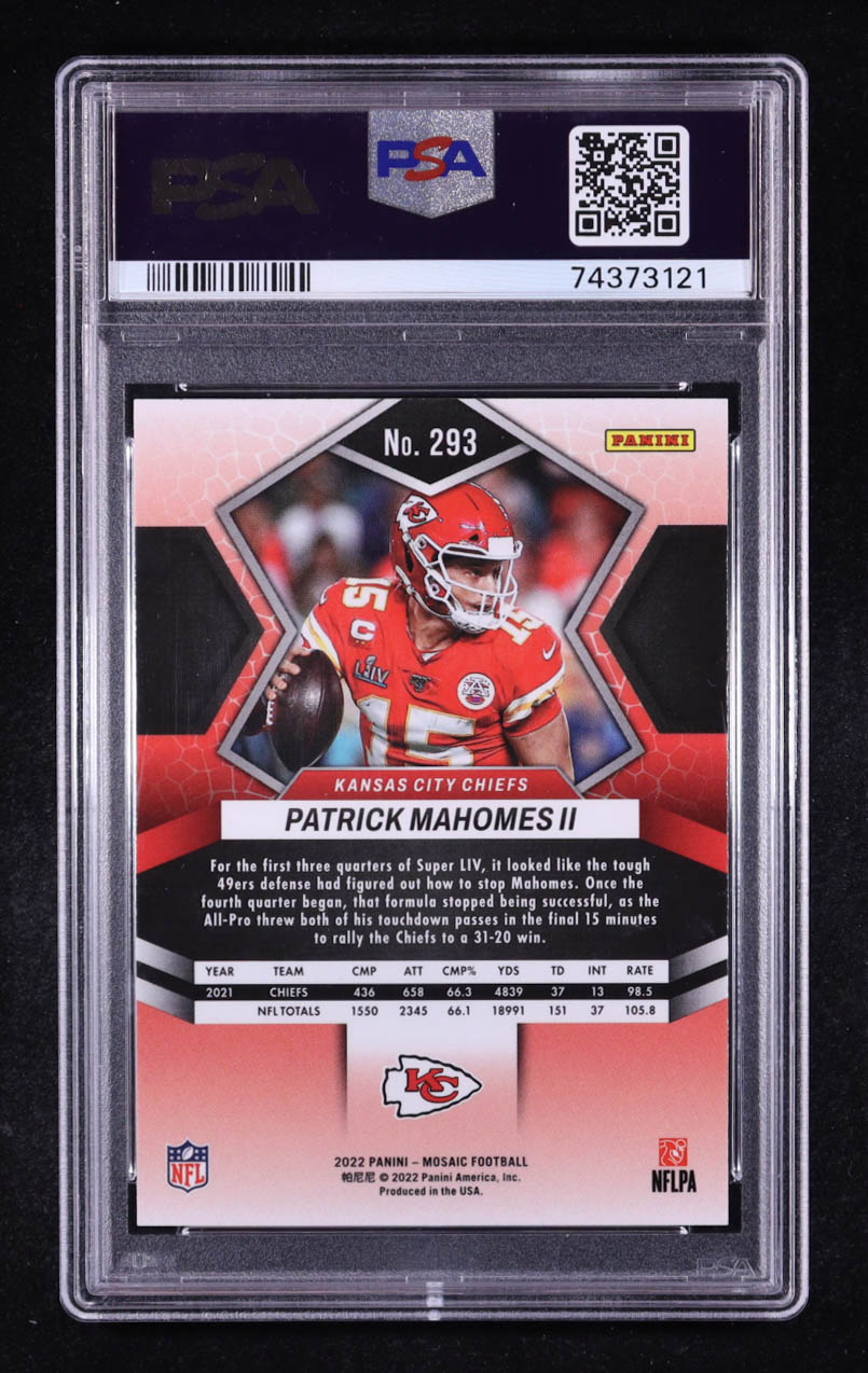 Patrick Mahomes II 2022 Panini Mosaic #293 MVP (PSA 10) at PristineAuction.com Patrick Mahomes II 2022 Panini Mosaic #293 MVP (PSA 10) at PristineAuction.com