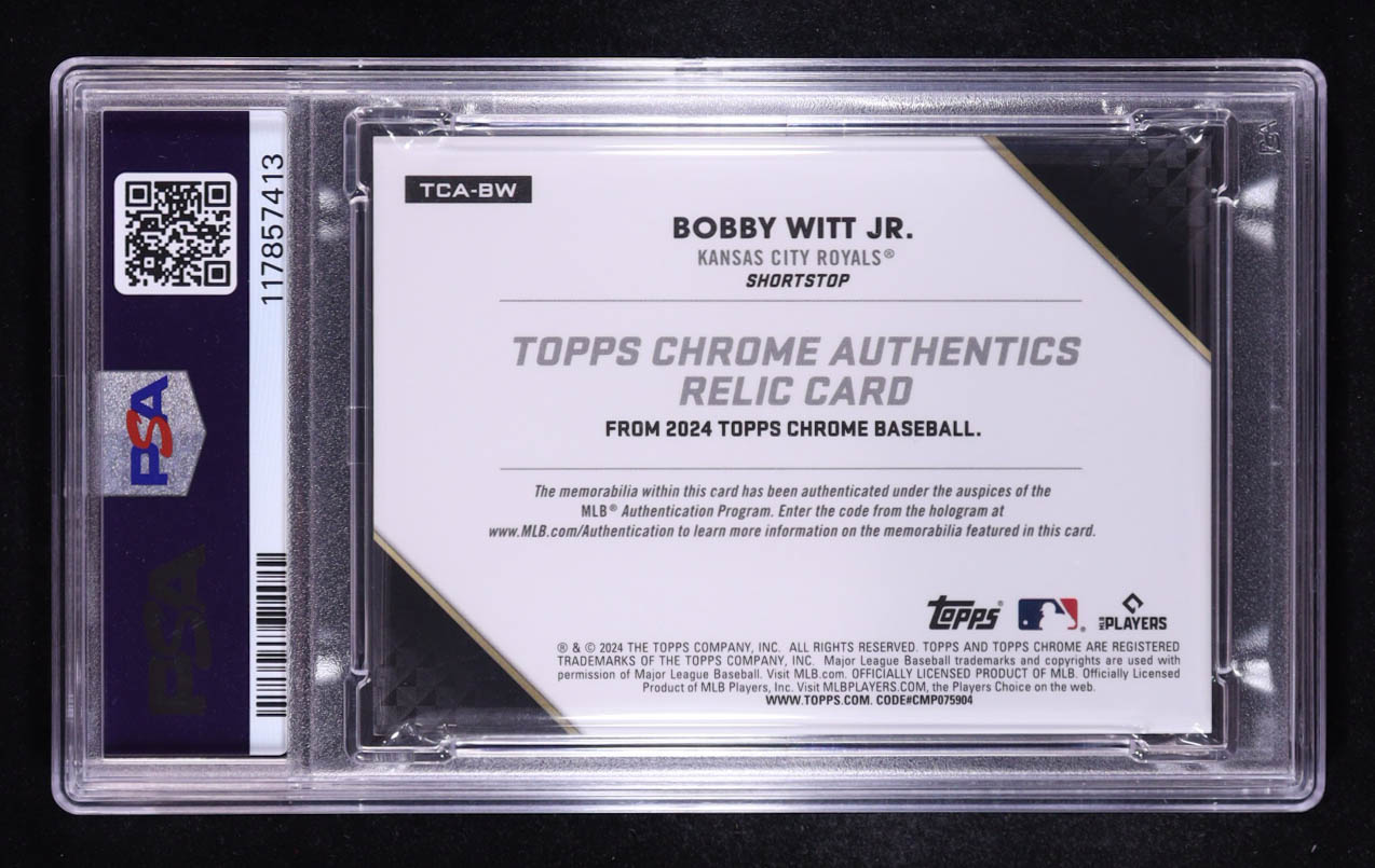 Bobby Witt Jr. 2024 Topps Chrome Authentics Relics Green Refractors #TCABW #03/99 (PSA 9) at PristineAuction.com Bobby Witt Jr. 2024 Topps Chrome Authentics Relics Green Refractors #TCABW #03/99 (PSA 9) at PristineAuction.com