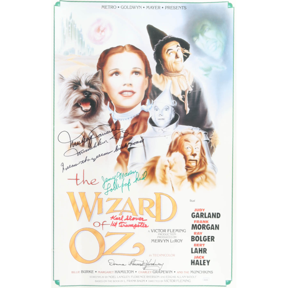 "The Wizard of Oz" 16x24 Poster Cast-Signed by (4) with Mickey Carroll, Jerry Maren, Karl Slover, & Donna Stewart Hardway with Multiple Inscriptions (JSA) at PristineAuction.com