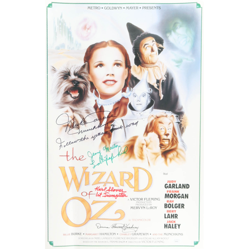 "The Wizard of Oz" 16x24 Poster Cast-Signed by (4) with Mickey Carroll, Jerry Maren, Karl Slover, & Donna Stewart Hardway with Multiple Inscriptions (JSA) at PristineAuction.com