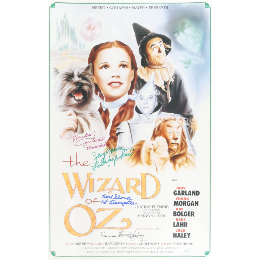"The Wizard of Oz" 16x24 Poster Cast-Signed by (4) with Mickey Carroll, Jerry Maren, Karl Slover, & Donna Stewart Hardway with Multiple Inscriptions (JSA) at PristineAuction.com
