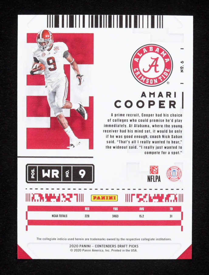 Amari Cooper 2020 Panini Contenders Draft Picks #6 at PristineAuction.com Amari Cooper 2020 Panini Contenders Draft Picks #6 at PristineAuction.com