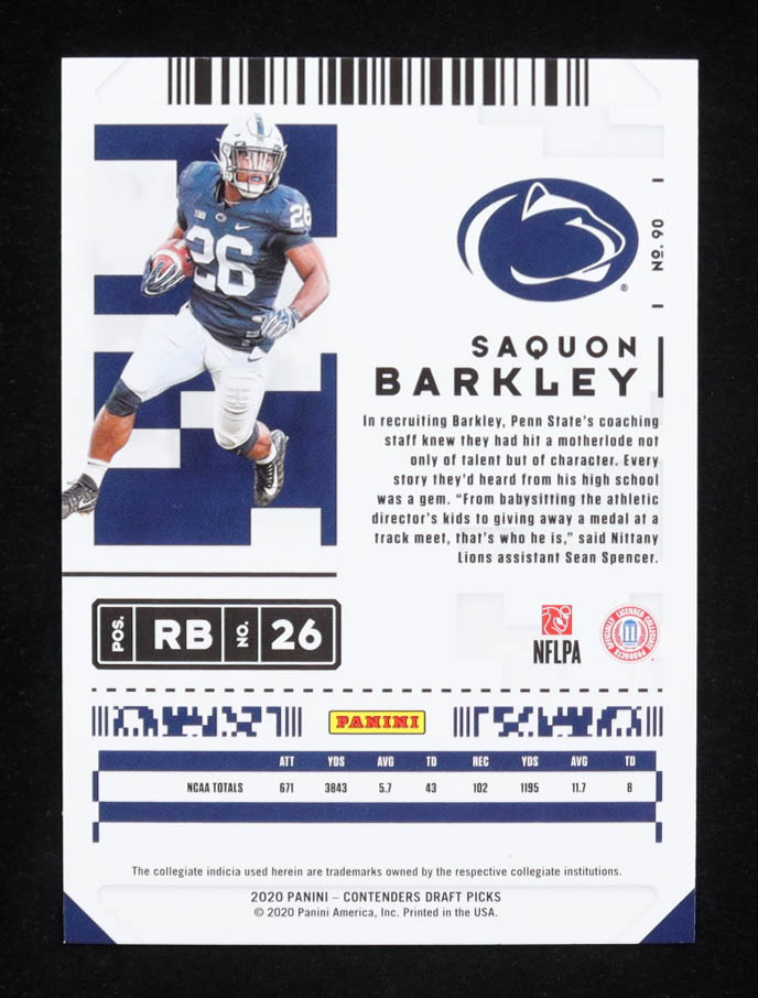Saquon Barkley 2020 Panini Contenders Draft Picks #90 at PristineAuction.com Saquon Barkley 2020 Panini Contenders Draft Picks #90 at PristineAuction.com
