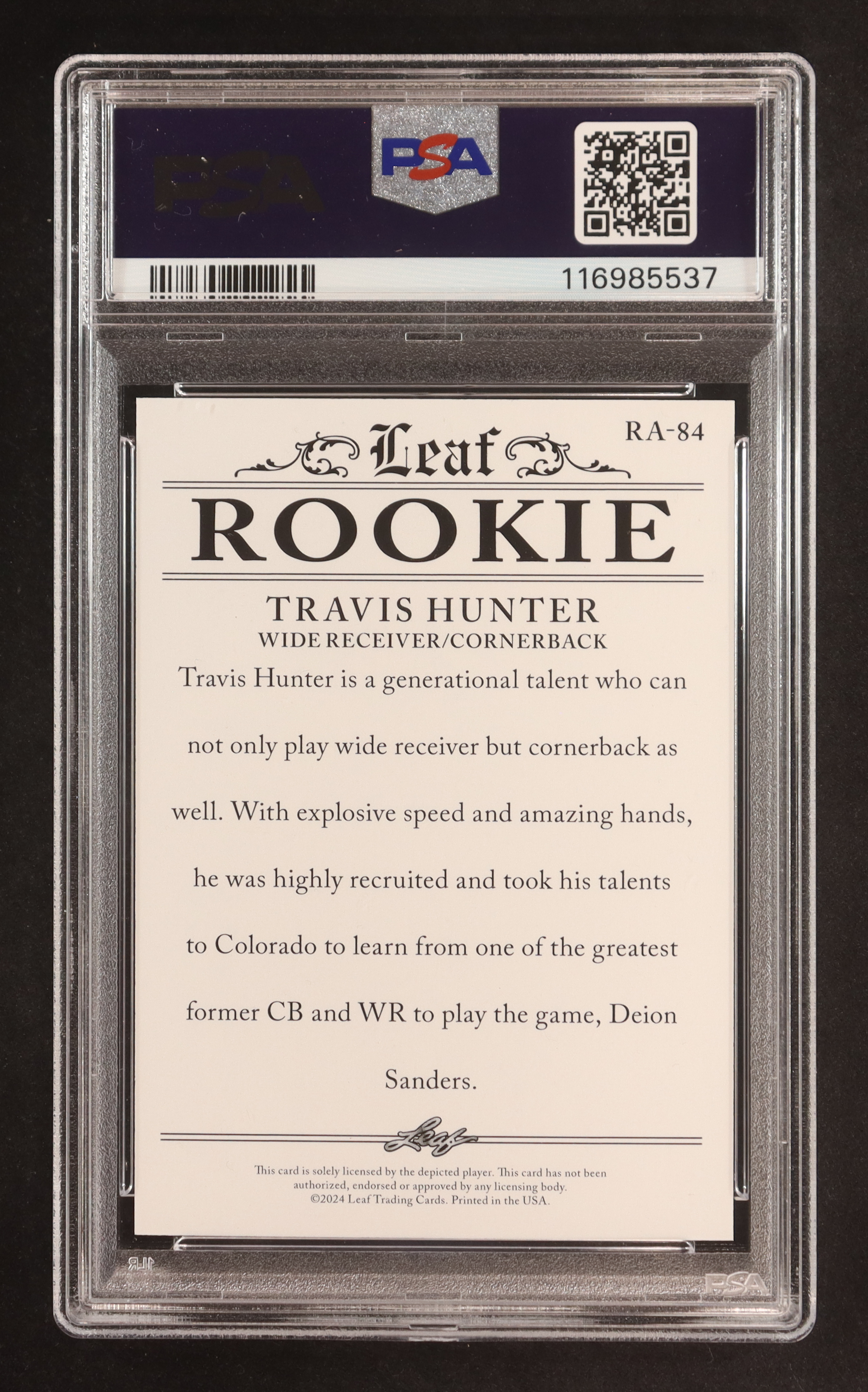 Travis Hunter 2024 Leaf Special Release Rookie Achievement #RA84 RC (PSA 10) at PristineAuction.com Travis Hunter 2024 Leaf Special Release Rookie Achievement #RA84 RC (PSA 10) at PristineAuction.com