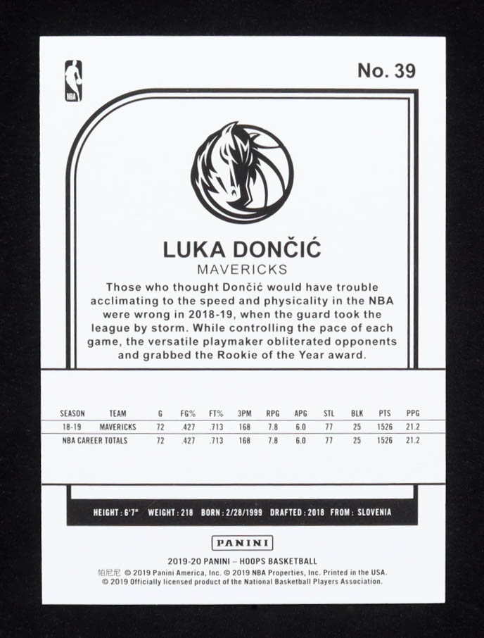 Luka Doncic 2019-20 NBA Hoops #39 at PristineAuction.com Luka Doncic 2019-20 NBA Hoops #39 at PristineAuction.com