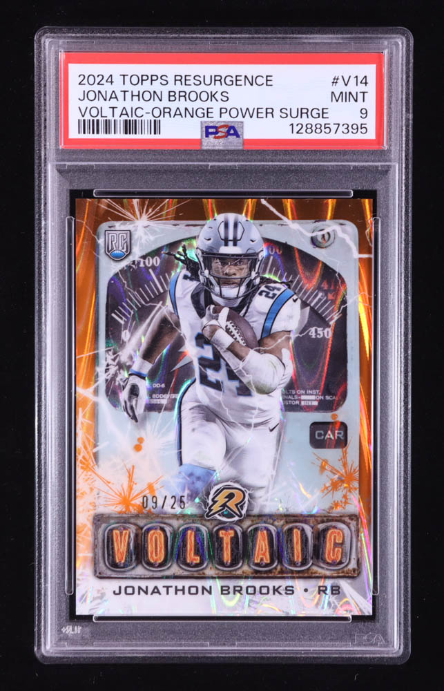 Jonathon Brooks 2024 Topps Resurgence Voltaic Orange Power Surge #V14 #09/25 RC (PSA 9) at PristineAuction.com Jonathon Brooks 2024 Topps Resurgence Voltaic Orange Power Surge #V14 #09/25 RC (PSA 9) at PristineAuction.com