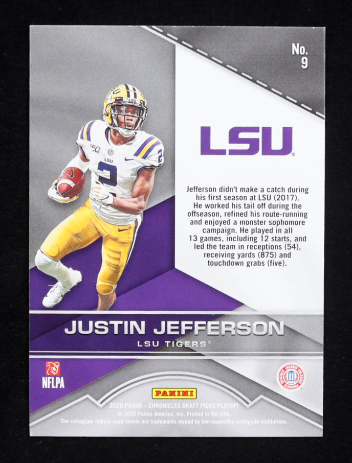 Justin Jefferson 2020 Panini Chronicles Draft Picks / Playoff #9 RC at PristineAuction.com Justin Jefferson 2020 Panini Chronicles Draft Picks / Playoff #9 RC at PristineAuction.com