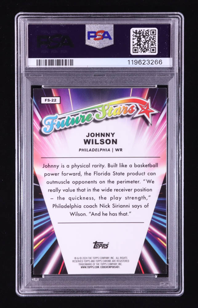 Johnny Wilson 2024 Topps Chrome Future Stars Pink Refractors #FS22 RC (PSA 10) at PristineAuction.com Johnny Wilson 2024 Topps Chrome Future Stars Pink Refractors #FS22 RC (PSA 10) at PristineAuction.com