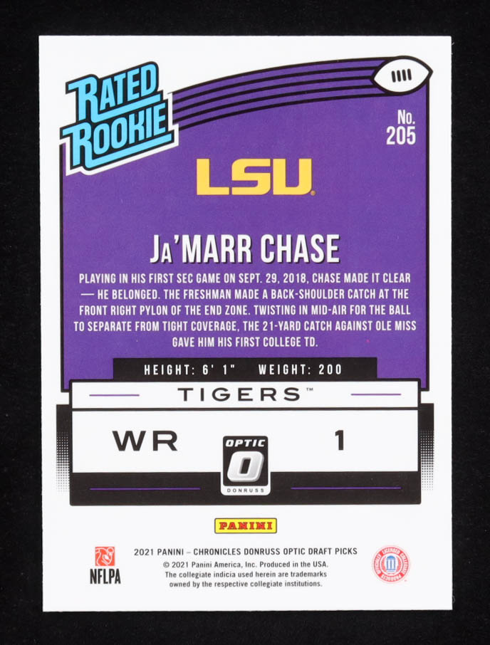 Ja'Marr Chase 2021 Panini Chronicles Draft Picks Donruss Optic RR #205 RC at PristineAuction.com Ja'Marr Chase 2021 Panini Chronicles Draft Picks Donruss Optic RR #205 RC at PristineAuction.com