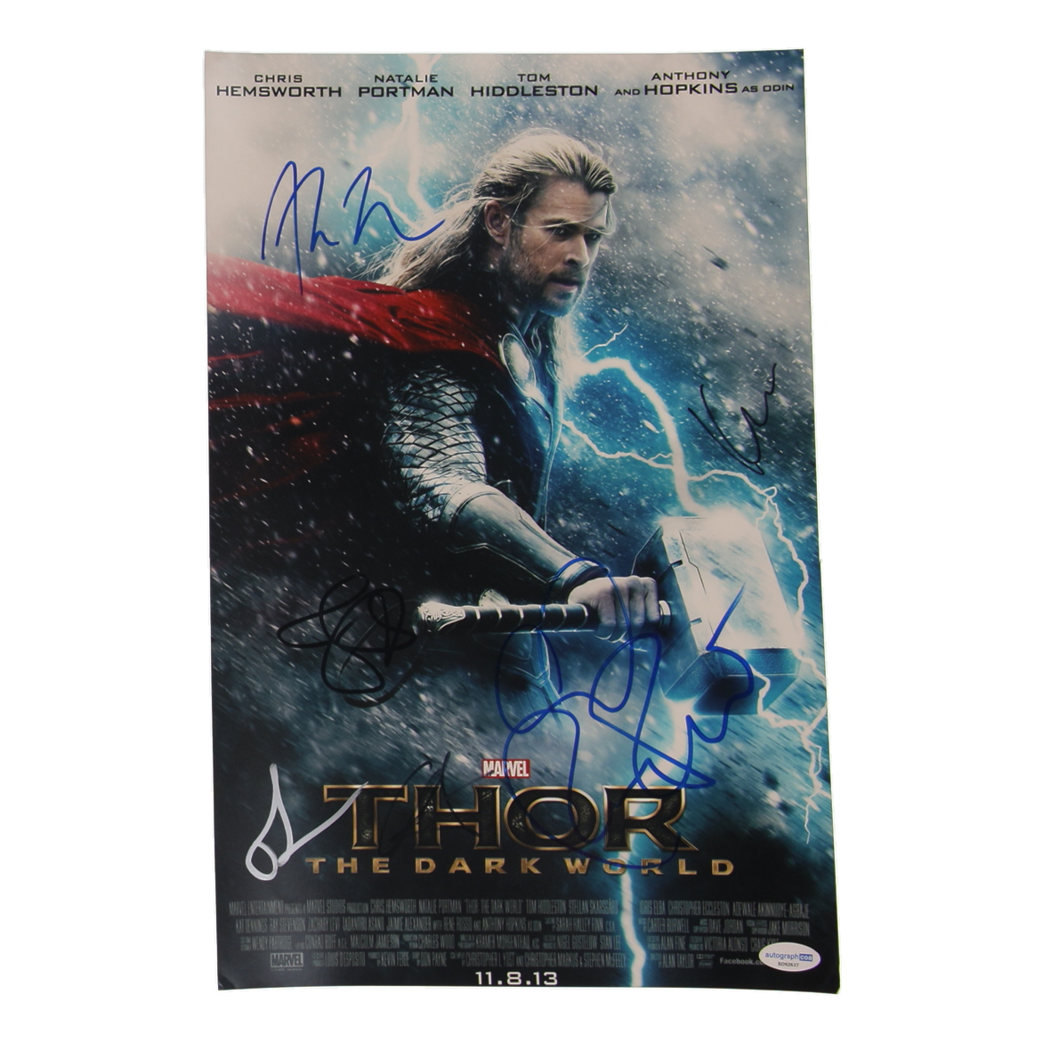 "Thor: The Dark World" 11x17 Poster Signed by (6) with Alan Taylor, Chris Hemsworth, Jaimie Alexander, Rene Russo (ACOA) at PristineAuction.com "Thor: The Dark World" 11x17 Poster Signed by (6) with Alan Taylor, Chris Hemsworth, Jaimie Alexander, Rene Russo (ACOA) at PristineAuction.com