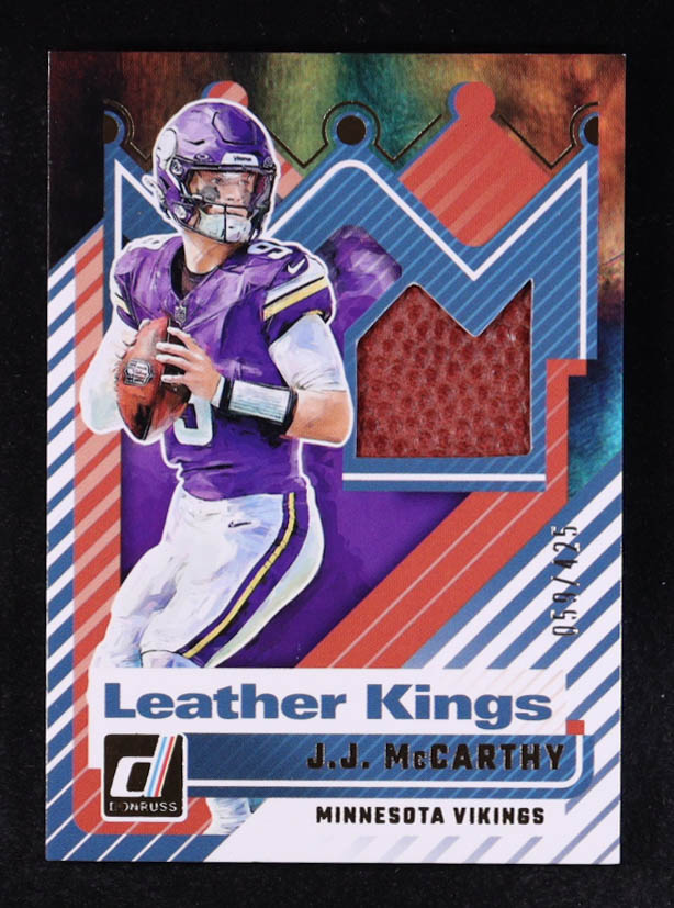 JJ McCarthy 2025 Panini Donruss Leather Kings #LK-JMY #059/425 at PristineAuction.com JJ McCarthy 2025 Panini Donruss Leather Kings #LK-JMY #059/425 at PristineAuction.com