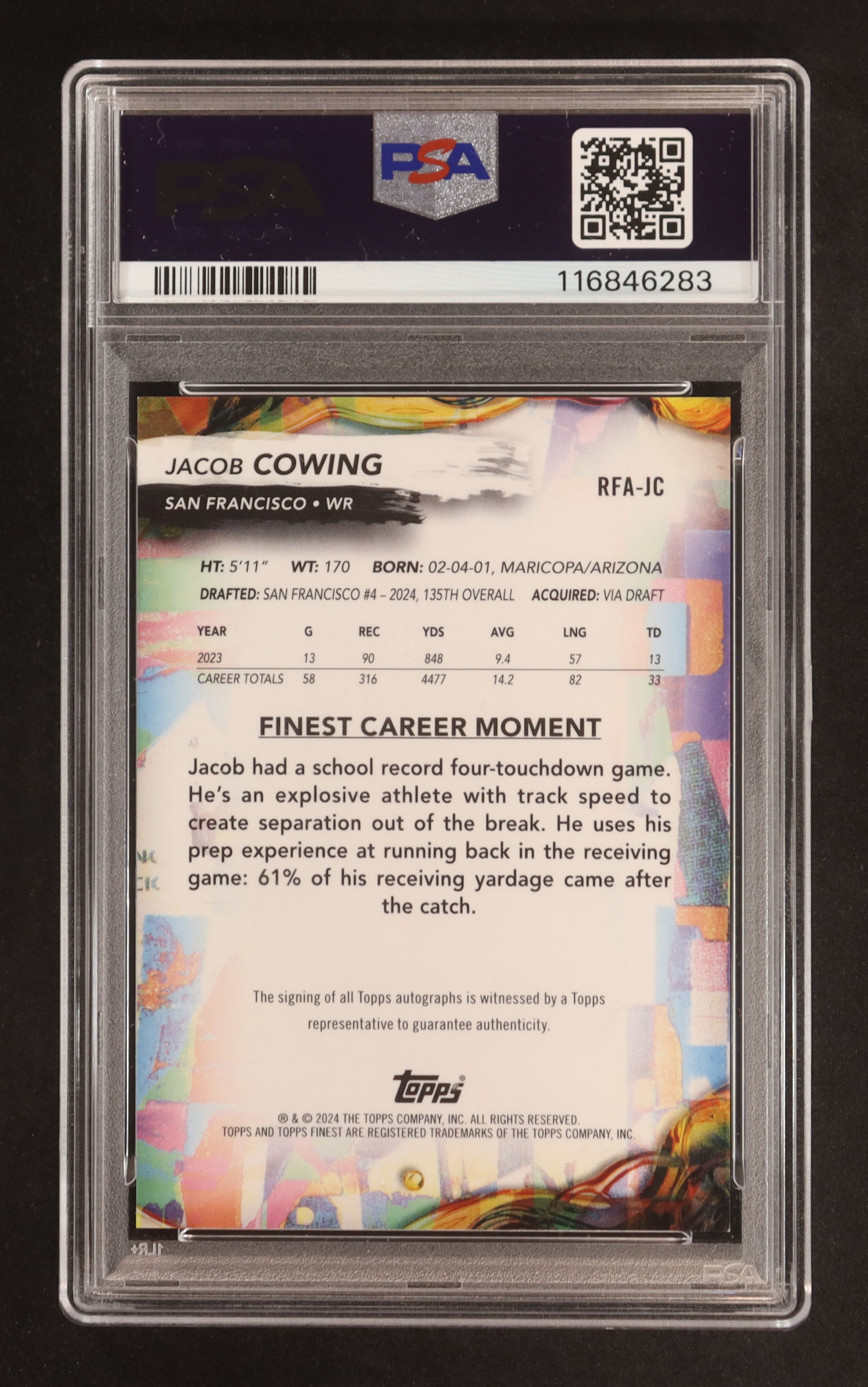 Jacob Cowing 2024 Finest Rookie Autographs #RFAJC RC (PSA 9 | Autograph Graded PSA 10) at PristineAuction.com Jacob Cowing 2024 Finest Rookie Autographs #RFAJC RC (PSA 9 | Autograph Graded PSA 10) at PristineAuction.com