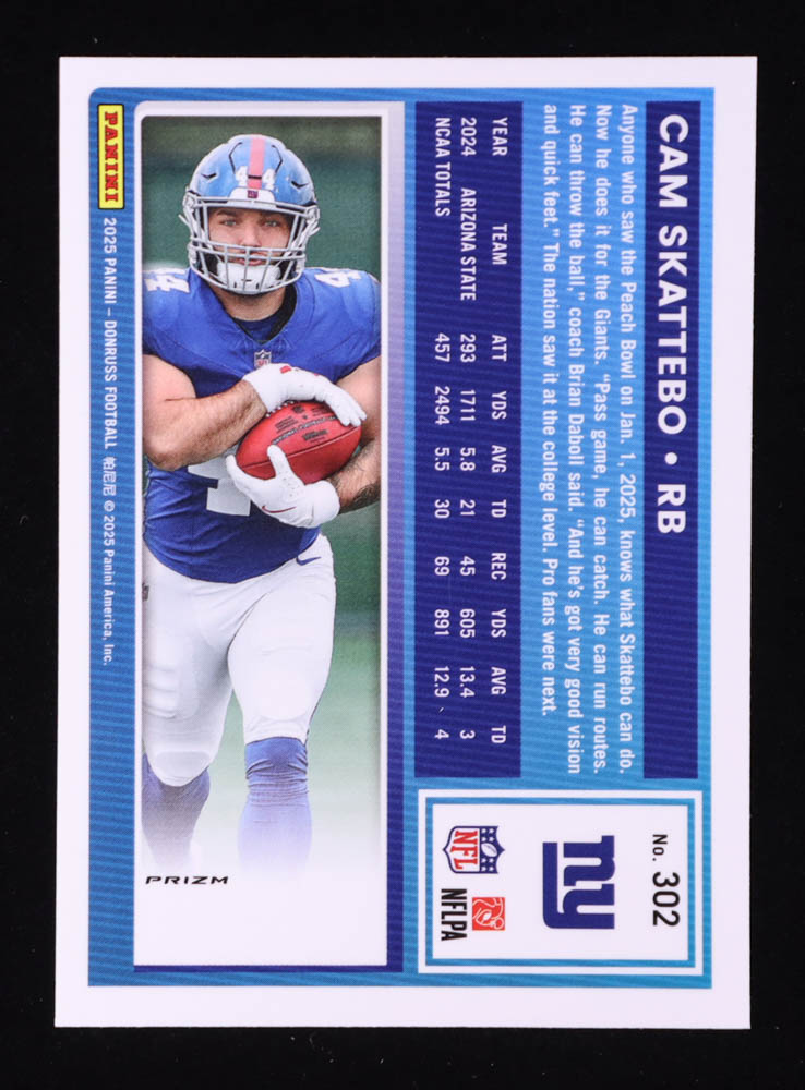 Cam Skattebo 2025 Donruss Optic Rated Rookies Preview Red Pandora #302 RC at PristineAuction.com Cam Skattebo 2025 Donruss Optic Rated Rookies Preview Red Pandora #302 RC at PristineAuction.com