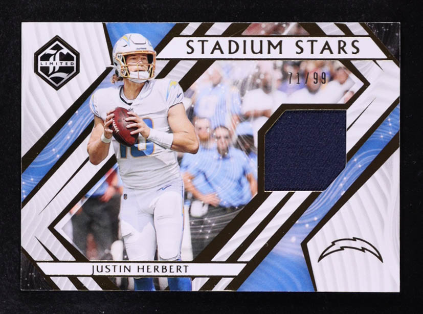 Justin Herbert 2021 Panini Limited Stadium Stars Swatch #SS-JH #71/99 at PristineAuction.com Justin Herbert 2021 Panini Limited Stadium Stars Swatch #SS-JH #71/99 at PristineAuction.com