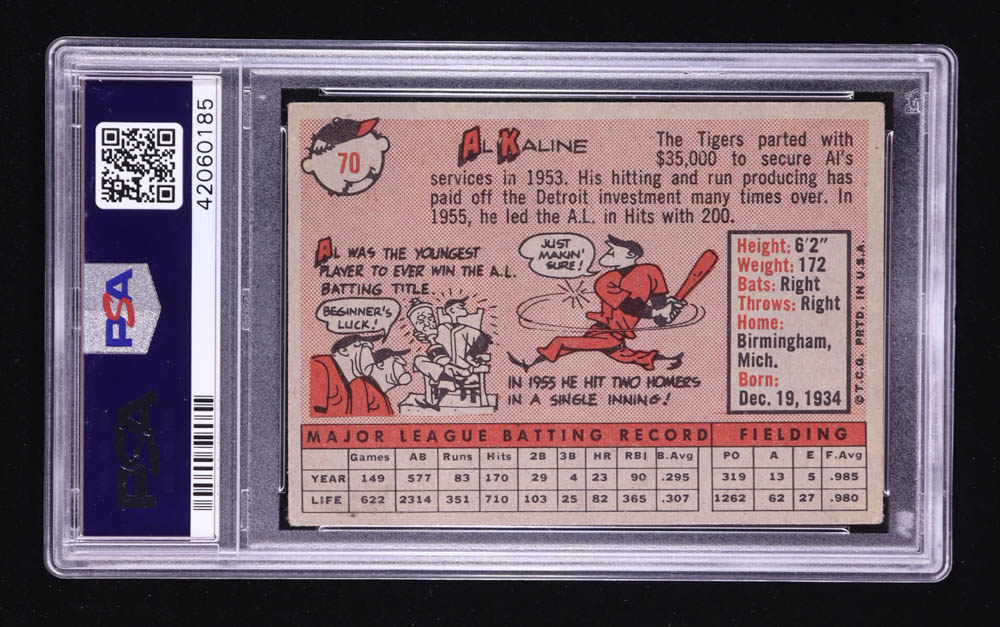 Al Kaline 1958 Topps #70 / White Name (PSA 4) at PristineAuction.com Al Kaline 1958 Topps #70 / White Name (PSA 4) at PristineAuction.com