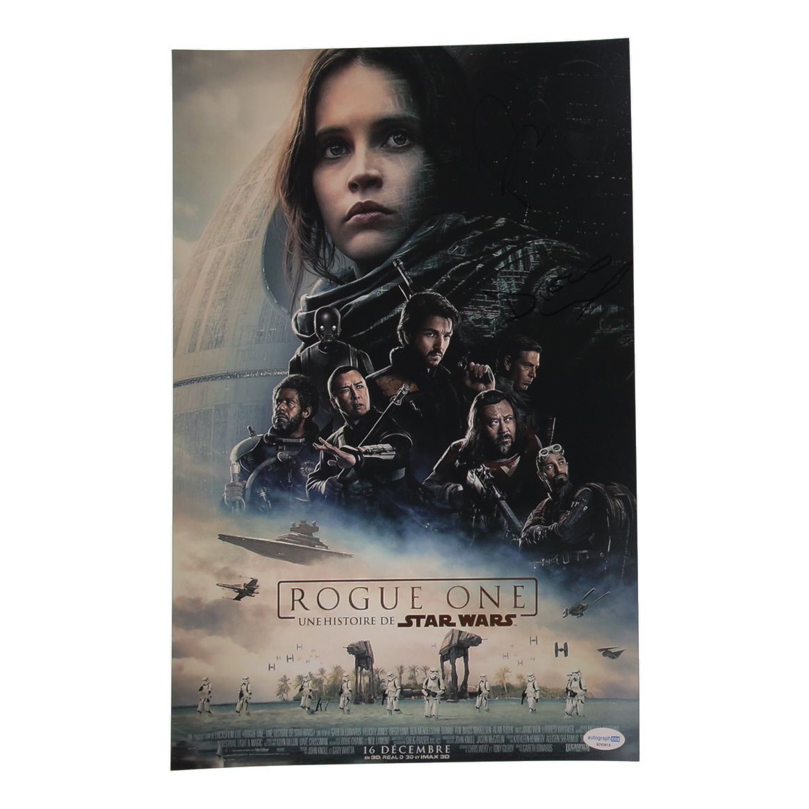 Diego Luna & Felicity Jones Signed "Star Wars: Rogue One" 11x17 Movie Poster Photo (ACOA) at PristineAuction.com Diego Luna & Felicity Jones Signed "Star Wars: Rogue One" 11x17 Movie Poster Photo (ACOA) at PristineAuction.com