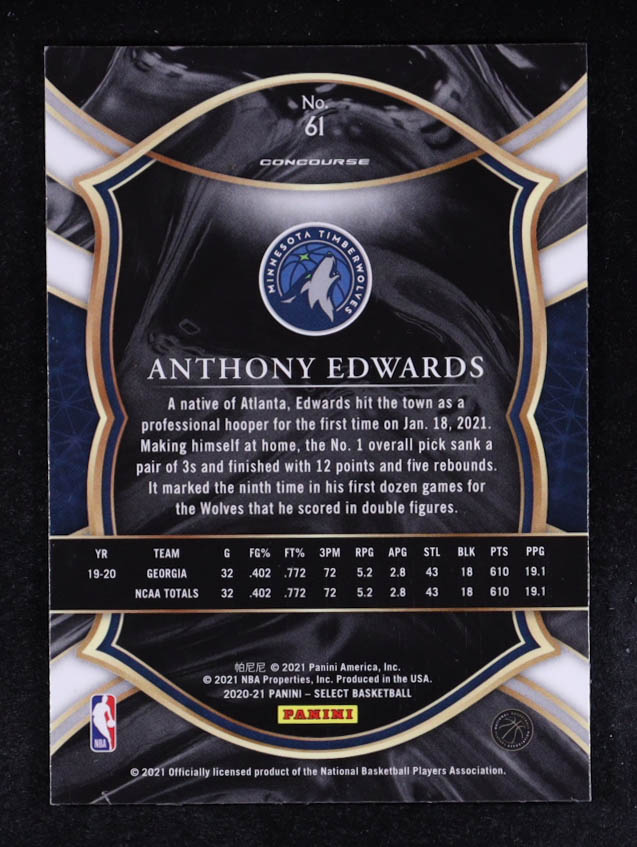 Anthony Edwards 2020-21 Select Blue #61 RC at PristineAuction.com Anthony Edwards 2020-21 Select Blue #61 RC at PristineAuction.com