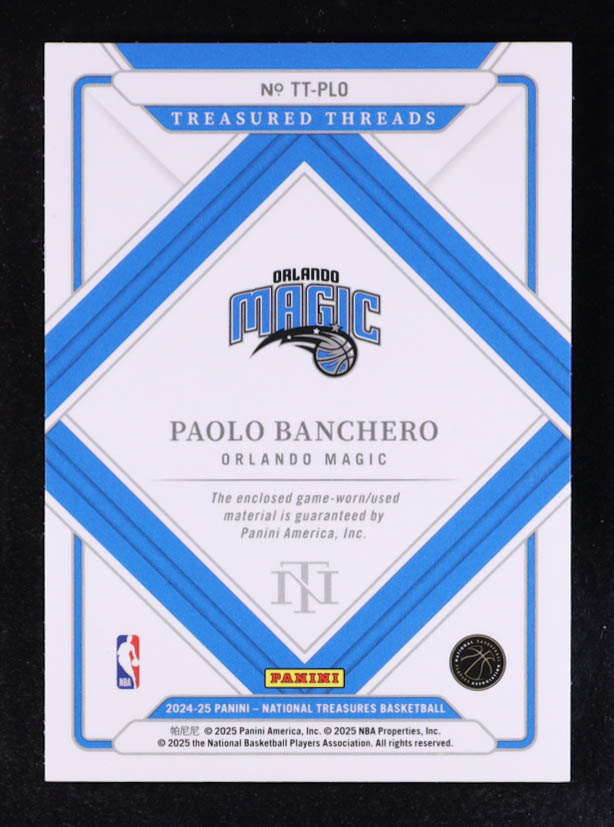 Paolo Banchero 2024-25 Panini National Treasures Game Used Relic #TT-PL0 #39/99 at PristineAuction.com Paolo Banchero 2024-25 Panini National Treasures Game Used Relic #TT-PL0 #39/99 at PristineAuction.com