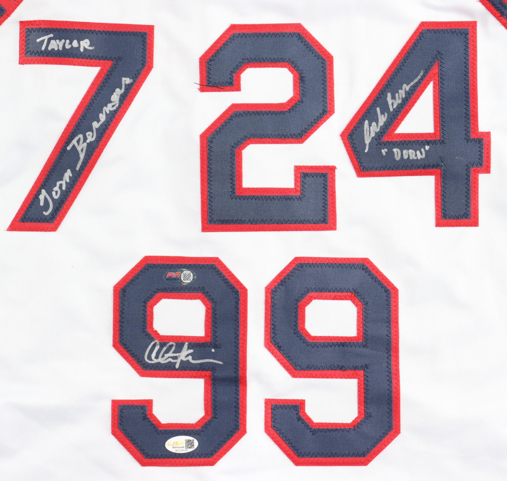 Charlie Sheen, Tom Berenger & Corbin Bernsen Signed "Major League" Jersey Inscribed "Taylor" & "Dorn" (JSA) at PristineAuction.com Charlie Sheen, Tom Berenger & Corbin Bernsen Signed "Major League" Jersey Inscribed "Taylor" & "Dorn" (JSA) at PristineAuction.com