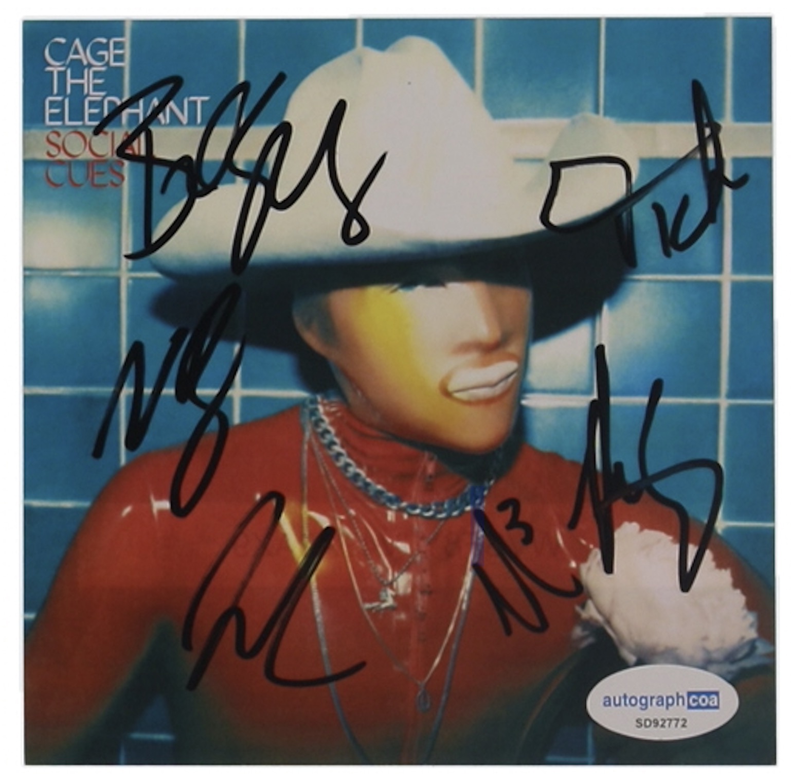 Cage the Elephant "Social Cues" Album Flat Band-Signed by (6) with Brad Shultz, Daniel Tichenor, Jared Champion, Matthan Minster (ACOA) at PristineAuction.com Cage the Elephant "Social Cues" Album Flat Band-Signed by (6) with Brad Shultz, Daniel Tichenor, Jared Champion, Matthan Minster (ACOA) at PristineAuction.com