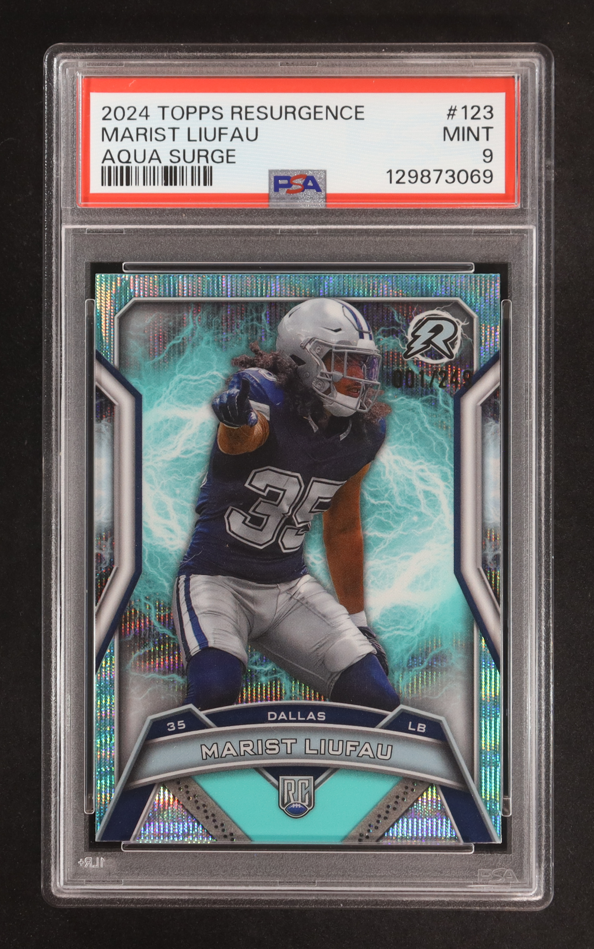 Marist Liufau 2024 Topps Resurgence Aqua Surge #123 RC #1/249 (PSA 9) at PristineAuction.com Marist Liufau 2024 Topps Resurgence Aqua Surge #123 RC #1/249 (PSA 9) at PristineAuction.com
