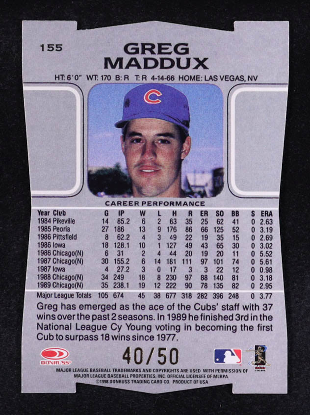 Greg Maddux 1998 Leaf Fractal Diamond Axis #155 #40/50 CC at PristineAuction.com Greg Maddux 1998 Leaf Fractal Diamond Axis #155 #40/50 CC at PristineAuction.com