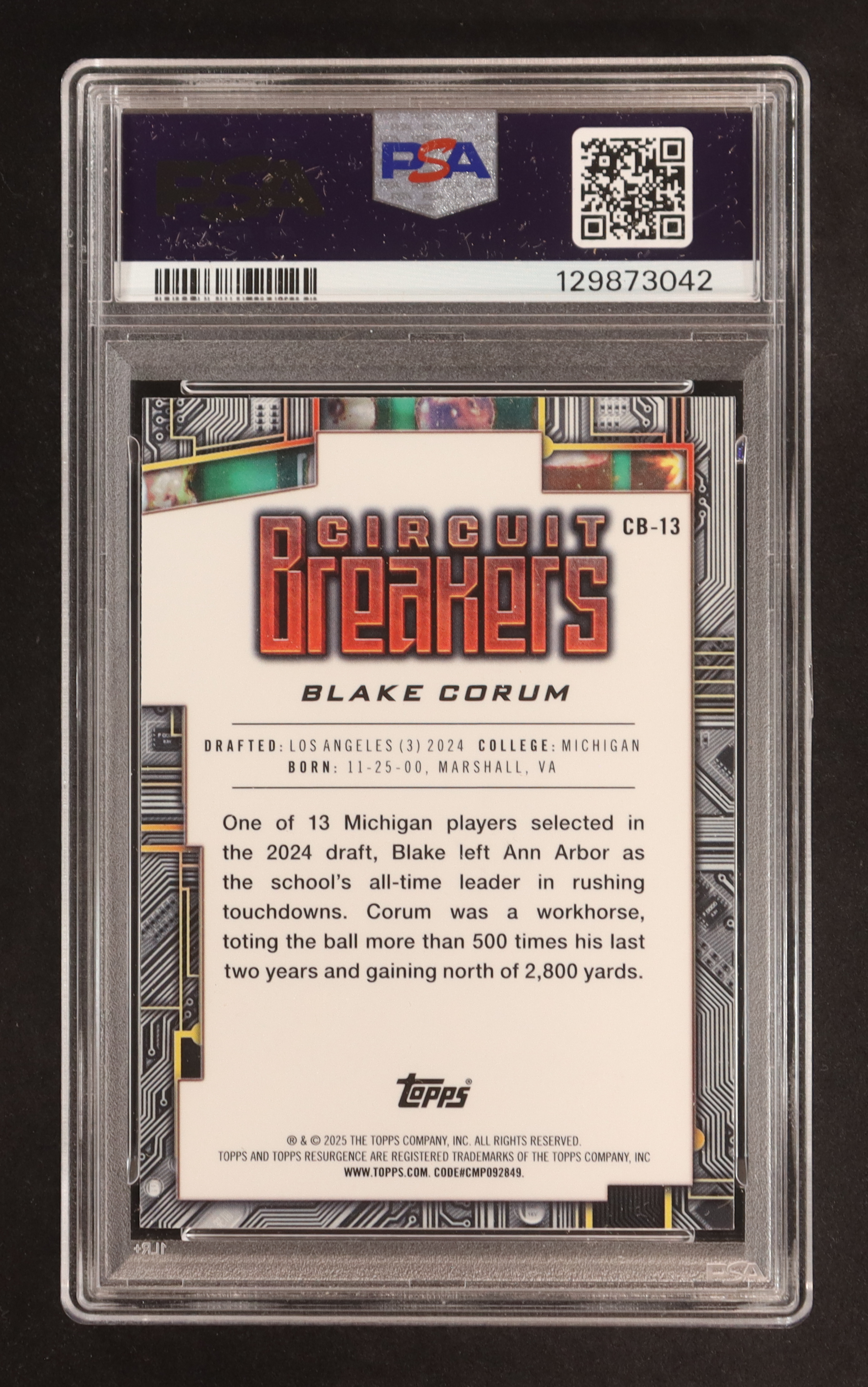 Blake Corum 2024 Topps Resurgence Circuit Breakers #CB13 RC (PSA 9) at PristineAuction.com Blake Corum 2024 Topps Resurgence Circuit Breakers #CB13 RC (PSA 9) at PristineAuction.com