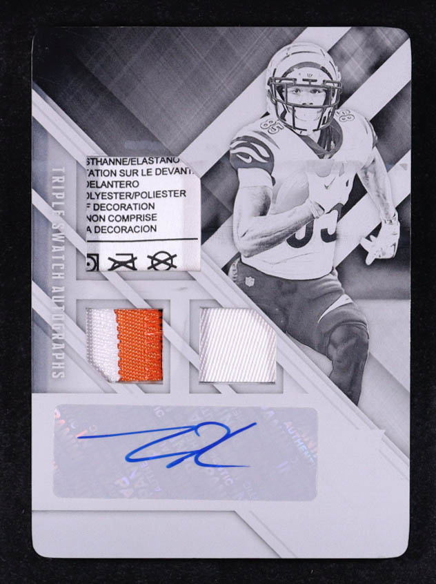 Tee Higgins 2020 Panini XR Rookie Triple Swatch Autographs Laundry Tag #210 #1/1 RC at PristineAuction.com Tee Higgins 2020 Panini XR Rookie Triple Swatch Autographs Laundry Tag #210 #1/1 RC at PristineAuction.com