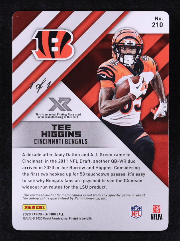 Tee Higgins 2020 Panini XR Rookie Triple Swatch Autographs Laundry Tag #210 #1/1 RC at PristineAuction.com Tee Higgins 2020 Panini XR Rookie Triple Swatch Autographs Laundry Tag #210 #1/1 RC at PristineAuction.com