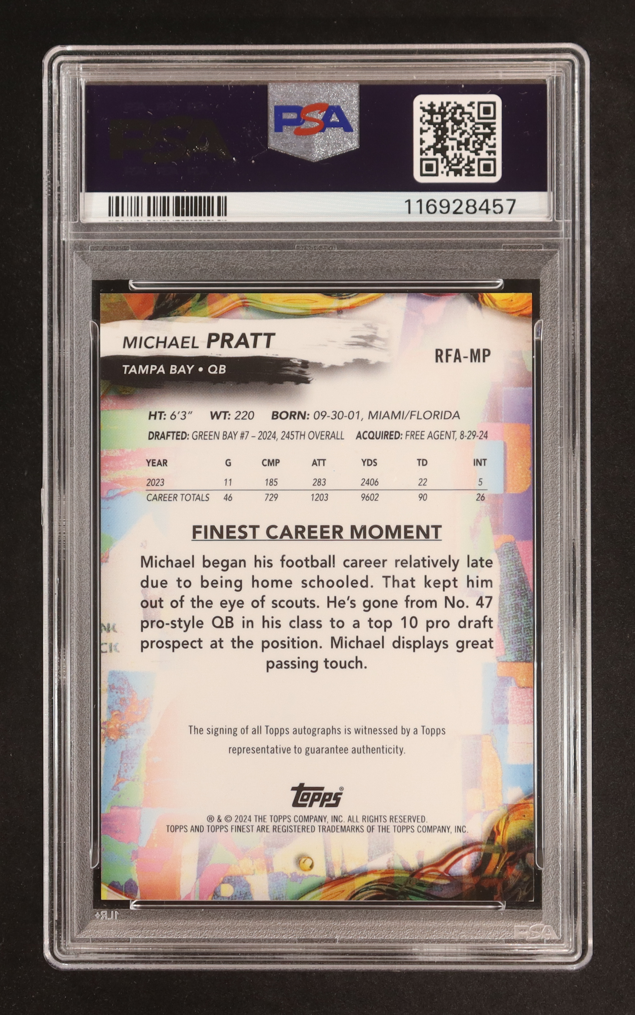 Michael Pratt 2024 Finest Rookie Autographs Black Refractors #RFAMP RC #9/25 (PSA 9 | Autograph Graded PSA 10) at PristineAuction.com Michael Pratt 2024 Finest Rookie Autographs Black Refractors #RFAMP RC #9/25 (PSA 9 | Autograph Graded PSA 10) at PristineAuction.com