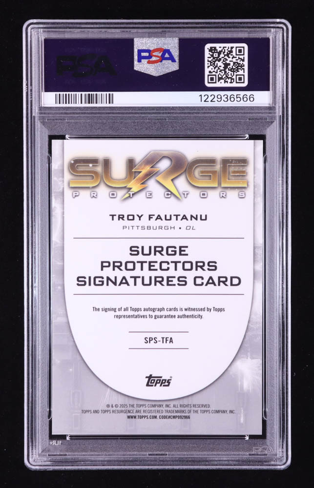 Troy Fautanu 2024 Topps Resurgence Surge Protectors Signatures Pink Power Surge #SPSTFA #01/10 RC (PSA 9 | Auto 10) at PristineAuction.com Troy Fautanu 2024 Topps Resurgence Surge Protectors Signatures Pink Power Surge #SPSTFA #01/10 RC (PSA 9 | Auto 10) at PristineAuction.com