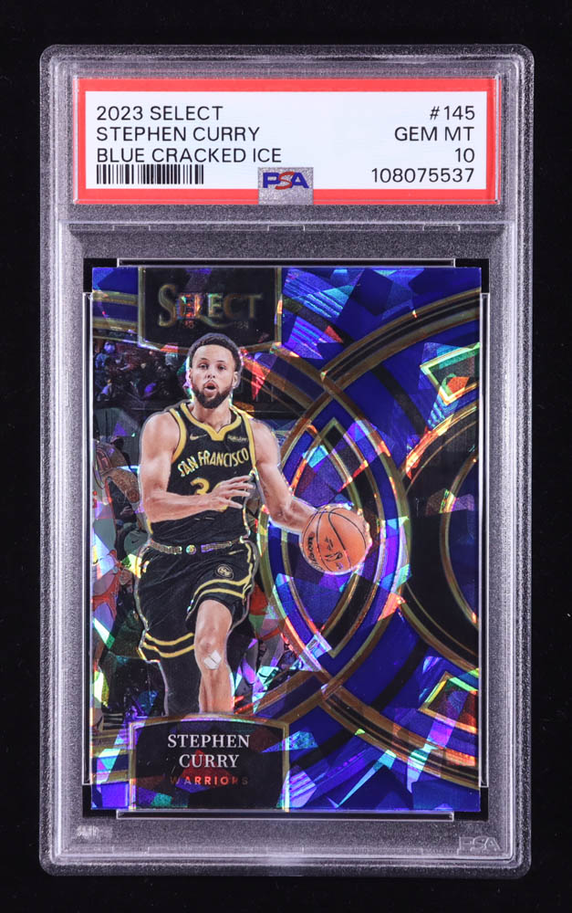 Stephen Curry 2023-24 Select Prizms Blue Cracked Ice #145 (PSA 10) at PristineAuction.com Stephen Curry 2023-24 Select Prizms Blue Cracked Ice #145 (PSA 10) at PristineAuction.com