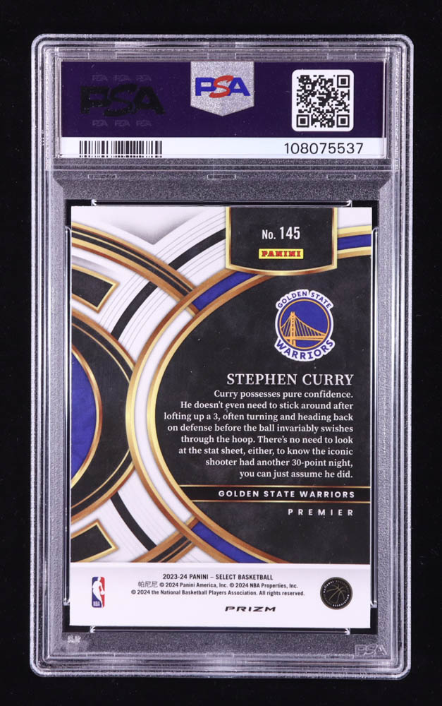 Stephen Curry 2023-24 Select Prizms Blue Cracked Ice #145 (PSA 10) at PristineAuction.com Stephen Curry 2023-24 Select Prizms Blue Cracked Ice #145 (PSA 10) at PristineAuction.com