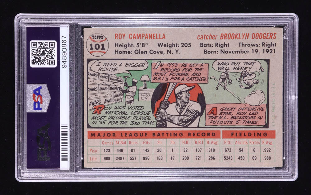 Roy Campanella 1956 Topps #101 / Gray Back (PSA 5) at PristineAuction.com Roy Campanella 1956 Topps #101 / Gray Back (PSA 5) at PristineAuction.com