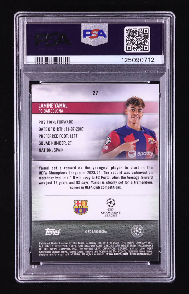 Lamine Yamal 2023-24 Stadium Club Chrome UEFA Champions League #27 RC (PSA 10) at PristineAuction.com Lamine Yamal 2023-24 Stadium Club Chrome UEFA Champions League #27 RC (PSA 10) at PristineAuction.com