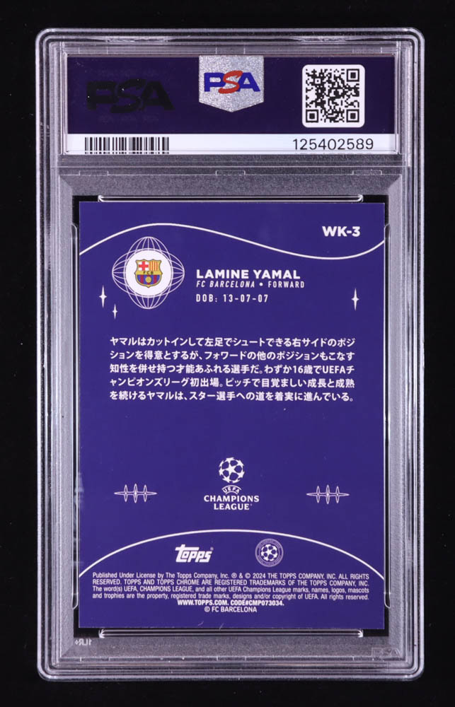 Lamine Yamal 2023-24 Topps Chrome UEFA Club Competitions Wonderkids Japan #WK3 RC (PSA 10) at PristineAuction.com Lamine Yamal 2023-24 Topps Chrome UEFA Club Competitions Wonderkids Japan #WK3 RC (PSA 10) at PristineAuction.com